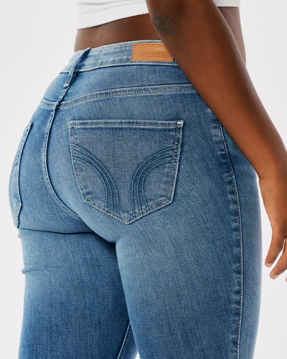 Hollister Kvinder buede mellemhøje mellemvaskede super skinny jeans 2H8Z750 bunde medium vask