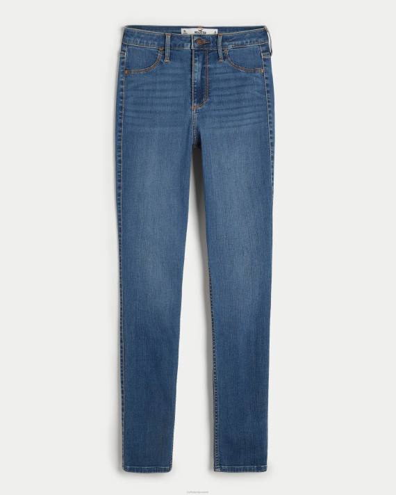 Hollister Kvinder buede, mellemvaskede jeanleggings i høj talje 2H8Z492 bunde medium vask