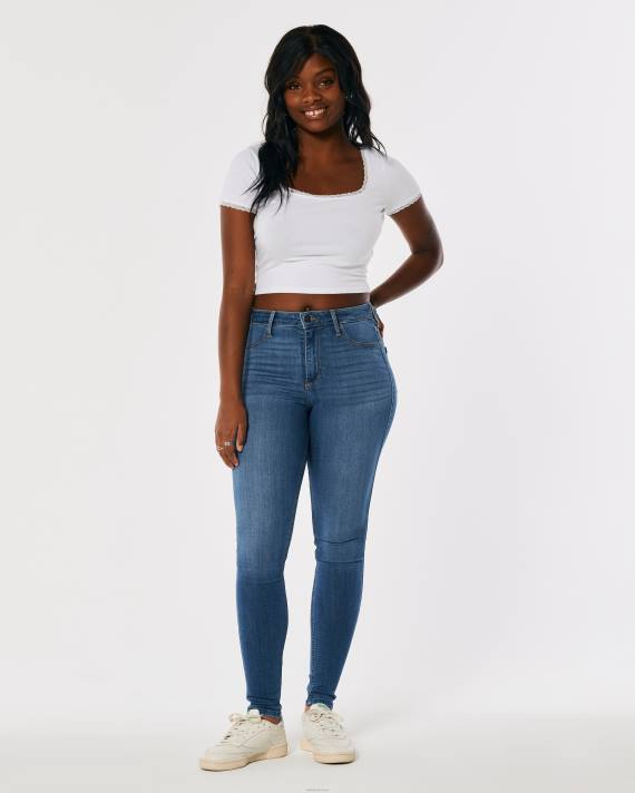 Hollister Kvinder buede, mellemvaskede jeanleggings i høj talje 2H8Z492 bunde medium vask