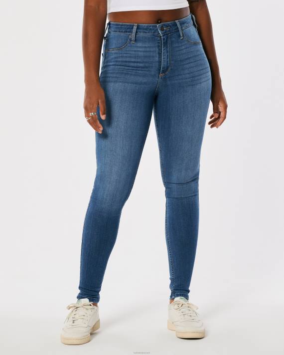 Hollister Kvinder buede, mellemvaskede jeanleggings i høj talje 2H8Z492 bunde medium vask