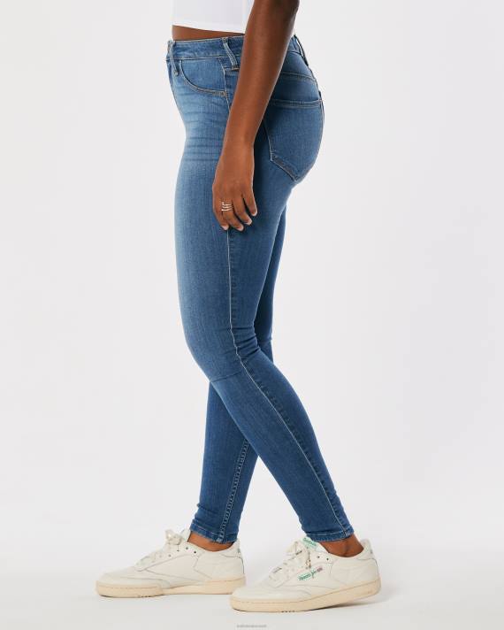 Hollister Kvinder buede, mellemvaskede jeanleggings i høj talje 2H8Z492 bunde medium vask
