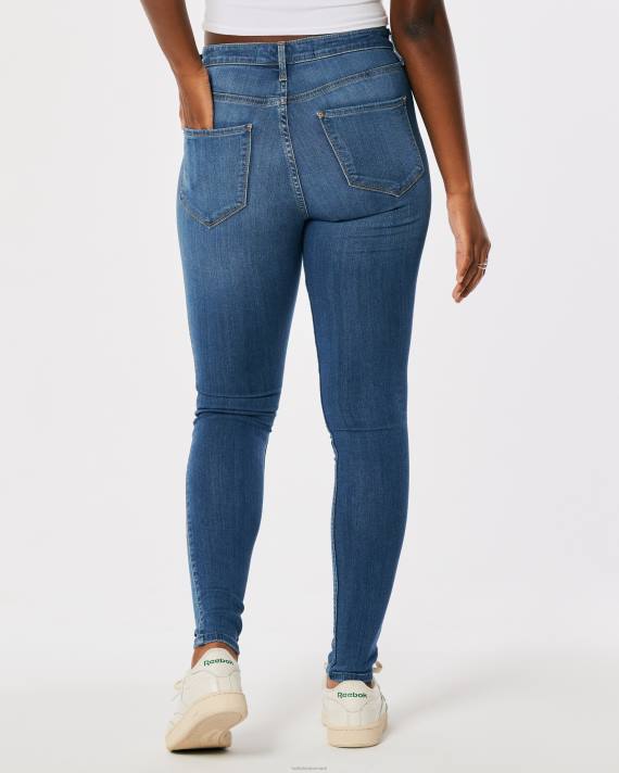 Hollister Kvinder buede, mellemvaskede jeanleggings i høj talje 2H8Z492 bunde medium vask