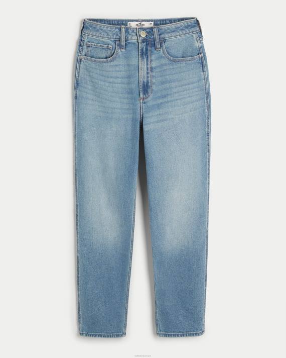 Hollister Kvinder buede, ultrahøje mellemvaskede mom-jeans 2H8Z484 bunde medium vask