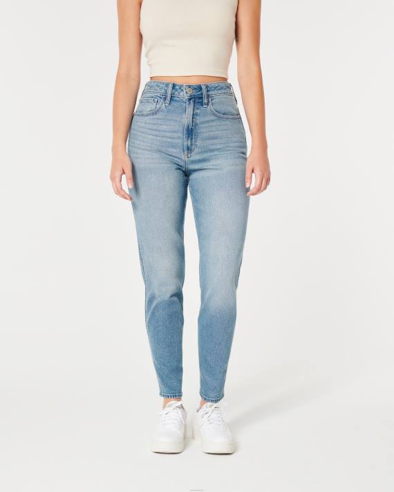 Hollister Kvinder buede, ultrahøje mellemvaskede mom-jeans 2H8Z484 bunde medium vask