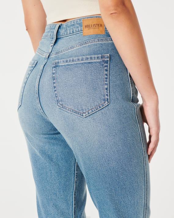 Hollister Kvinder buede, ultrahøje mellemvaskede mom-jeans 2H8Z484 bunde medium vask