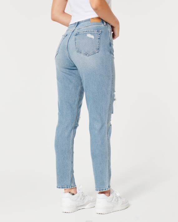 Hollister Kvinder buede, ultrahøje rippede mellemvaskede mom-jeans 2H8Z515 bunde let medium rippet vask
