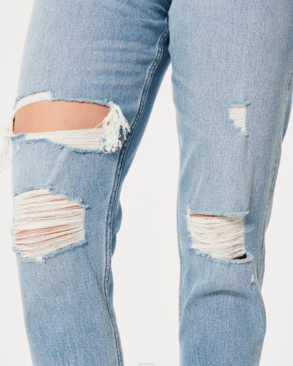 Hollister Kvinder buede, ultrahøje rippede mellemvaskede mom-jeans 2H8Z515 bunde let medium rippet vask