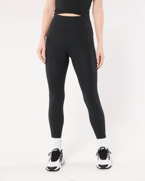 Hollister Kvinder gilly hicks aktiv genopladning høj-talje lomme 7/8 leggings 2H8Z725 bunde sort