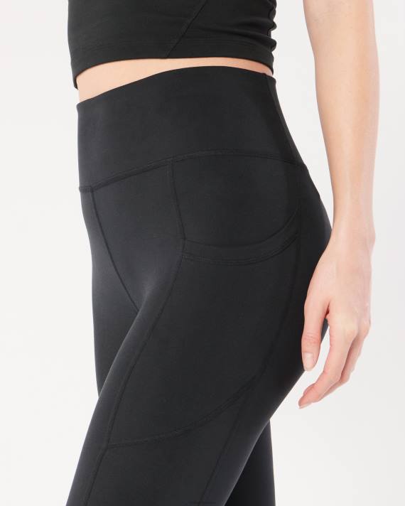 Hollister Kvinder gilly hicks aktiv genopladning høj-talje lomme 7/8 leggings 2H8Z725 bunde sort