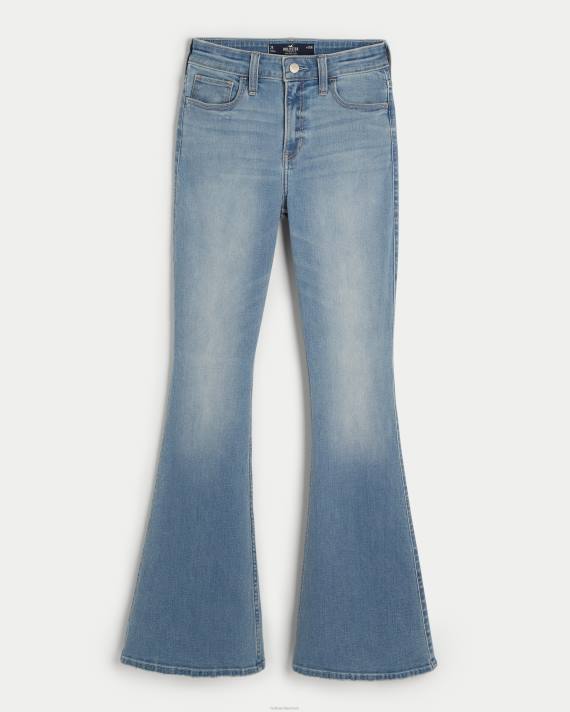Hollister Kvinder høj talje jeans med mellemvask 2H8Z508 bunde let medium vask