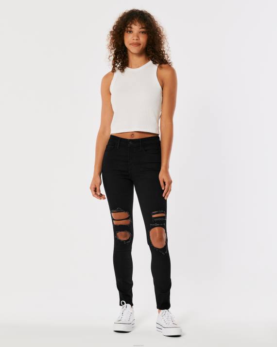 Hollister Kvinder højhuse, rippede sorte super skinny jeans 2H8Z670 bunde sort ødelægge