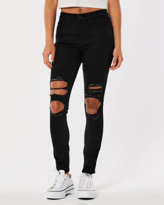 Hollister Kvinder højhuse, rippede sorte super skinny jeans 2H8Z670 bunde sort ødelægge