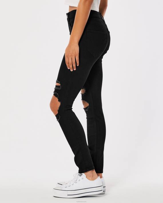 Hollister Kvinder højhuse, rippede sorte super skinny jeans 2H8Z670 bunde sort ødelægge