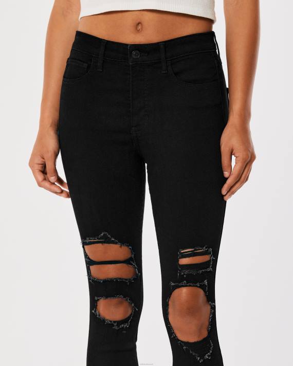 Hollister Kvinder højhuse, rippede sorte super skinny jeans 2H8Z670 bunde sort ødelægge