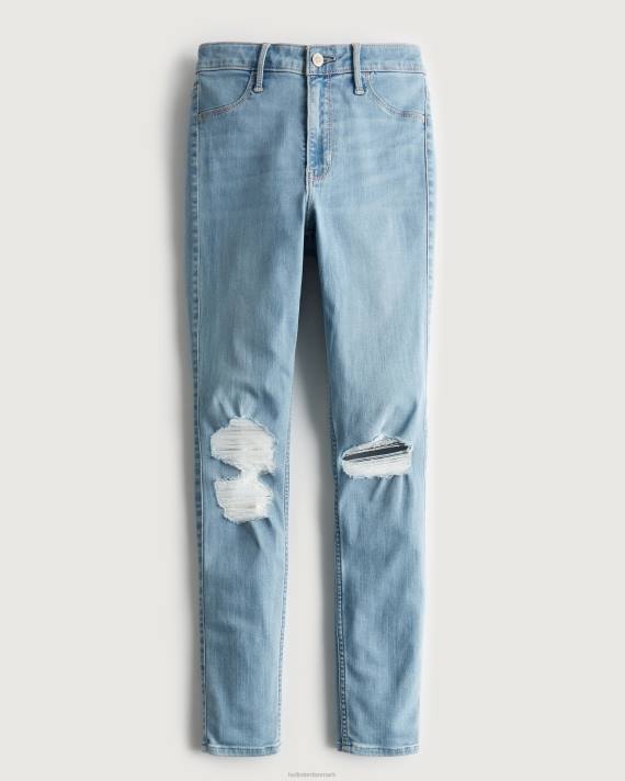 Hollister Kvinder højtaljede flåede jeanleggings med mellemvask 2H8Z660 bunde let rippet vask