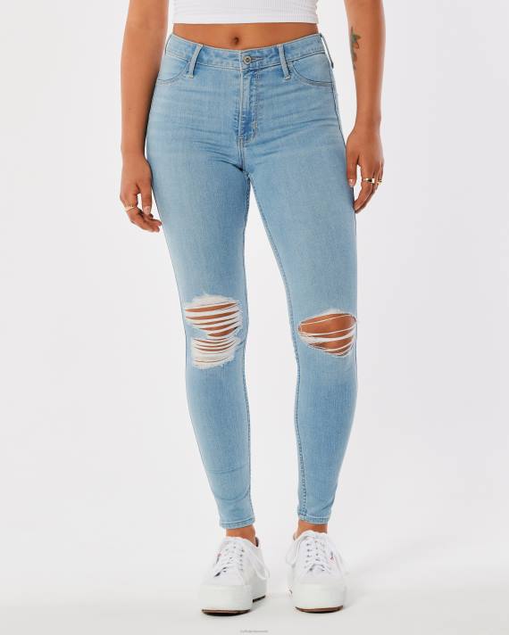 Hollister Kvinder højtaljede flåede jeanleggings med mellemvask 2H8Z660 bunde let rippet vask