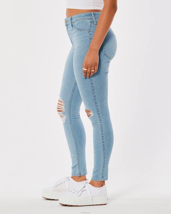 Hollister Kvinder højtaljede flåede jeanleggings med mellemvask 2H8Z660 bunde let rippet vask