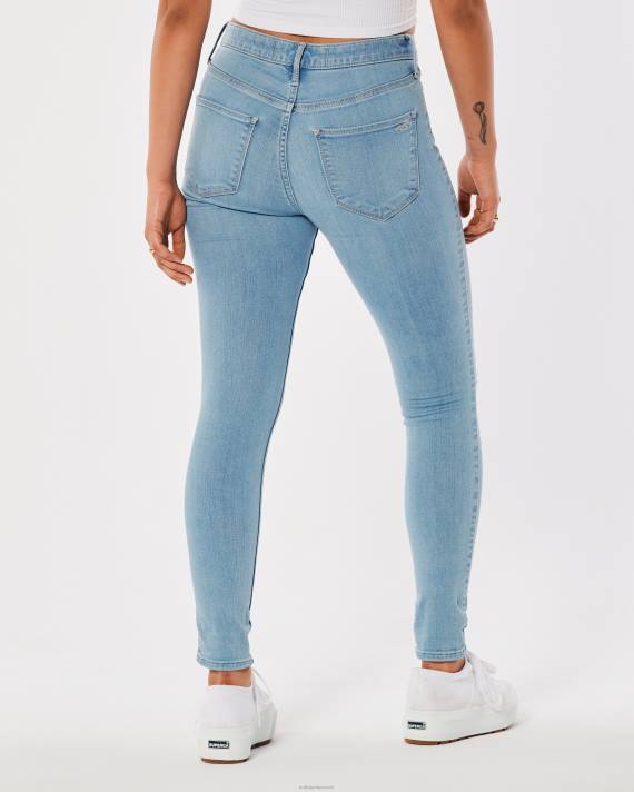 Hollister Kvinder højtaljede flåede jeanleggings med mellemvask 2H8Z660 bunde let rippet vask