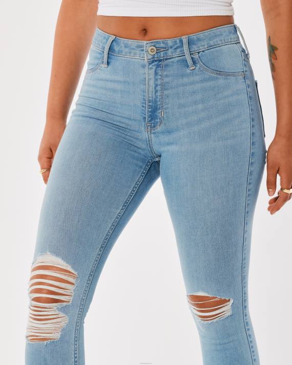 Hollister Kvinder højtaljede flåede jeanleggings med mellemvask 2H8Z660 bunde let rippet vask