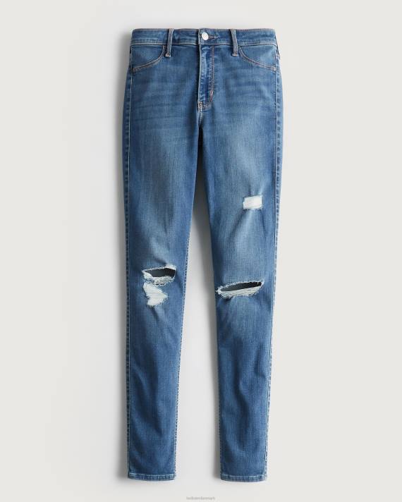 Hollister Kvinder højtaljede flåede jeanleggings med mellemvask 2H8Z767 bunde medium rippet vask