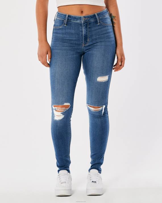 Hollister Kvinder højtaljede flåede jeanleggings med mellemvask 2H8Z767 bunde medium rippet vask