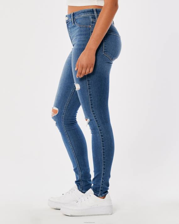 Hollister Kvinder højtaljede flåede jeanleggings med mellemvask 2H8Z767 bunde medium rippet vask