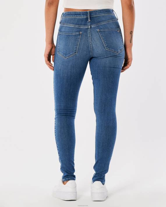 Hollister Kvinder højtaljede flåede jeanleggings med mellemvask 2H8Z767 bunde medium rippet vask