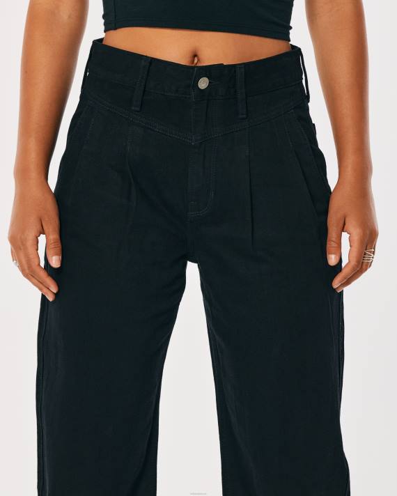 Hollister Kvinder højtaljede sorte barrel jeans 2H8Z706 bunde sort