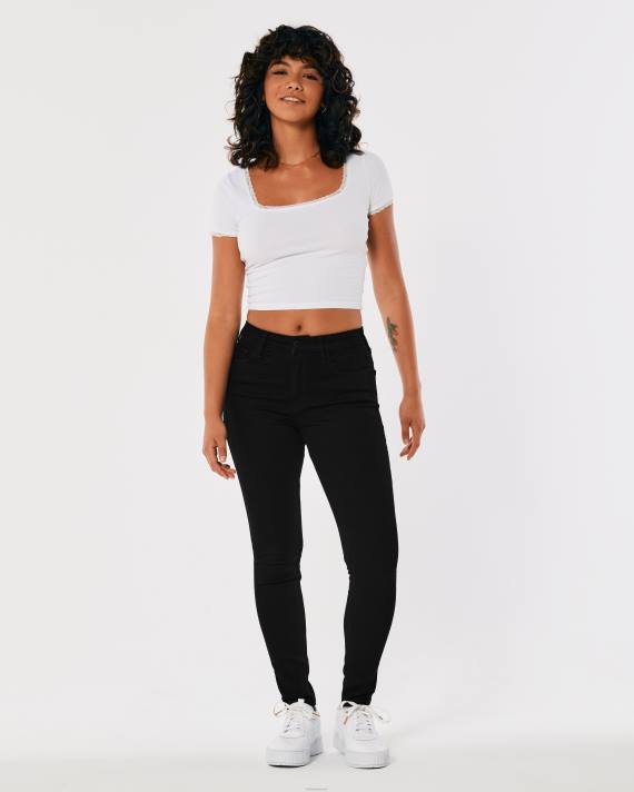 Hollister Kvinder højtaljede sorte super skinny jeans 2H8Z530 bunde sort