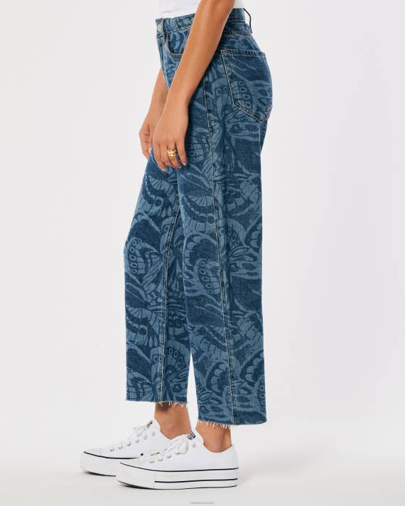 Hollister Kvinder high-rise dark wash butterfly print barrel jeans 2H8Z699 bunde mørkt tryk
