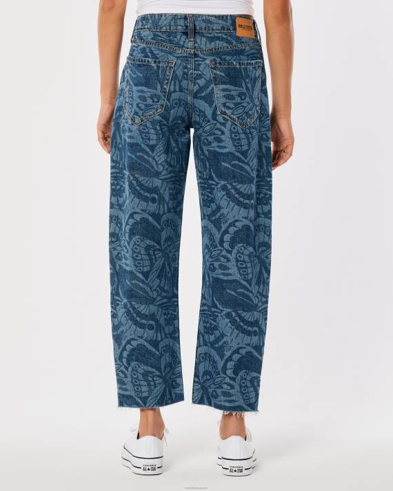 Hollister Kvinder high-rise dark wash butterfly print barrel jeans 2H8Z699 bunde mørkt tryk