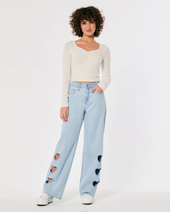 Hollister Kvinder high-rise let vask udskårne baggy jeans 2H8Z665 bunde let vask