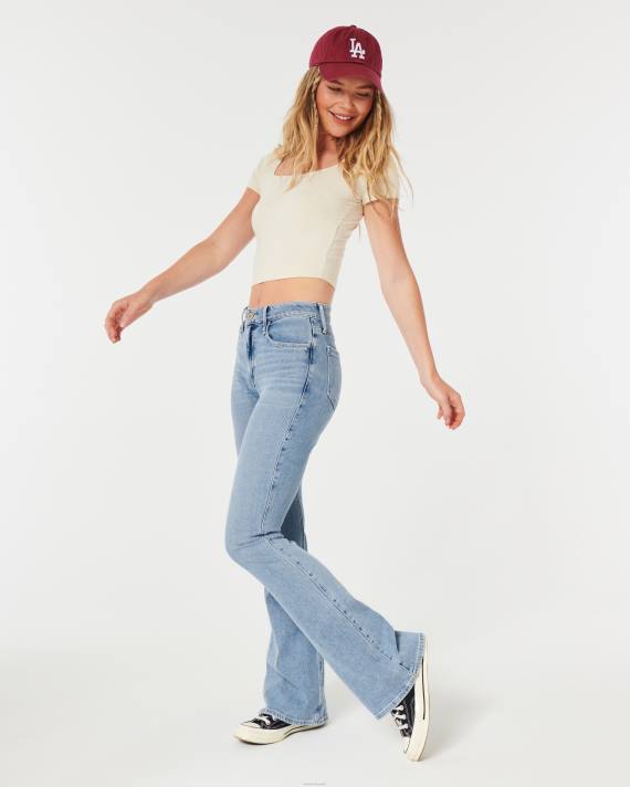 Hollister Kvinder high-rise medium vask flare jeans 2H8Z589 bunde medium vask