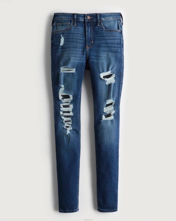 Hollister Kvinder high-rise ripped dark was super skinny jeans 2H8Z599 bunde mørke ødelægge