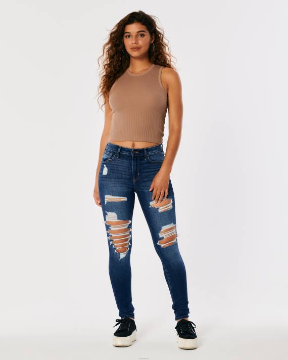 Hollister Kvinder high-rise ripped dark was super skinny jeans 2H8Z599 bunde mørke ødelægge