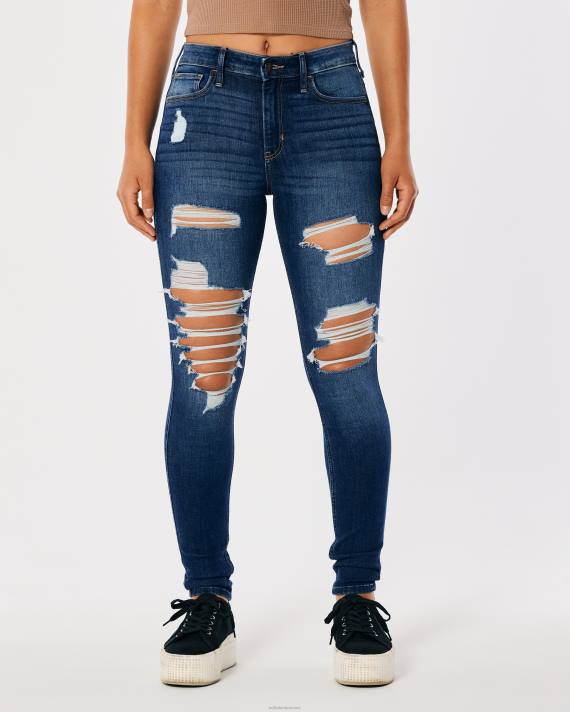 Hollister Kvinder high-rise ripped dark was super skinny jeans 2H8Z599 bunde mørke ødelægge