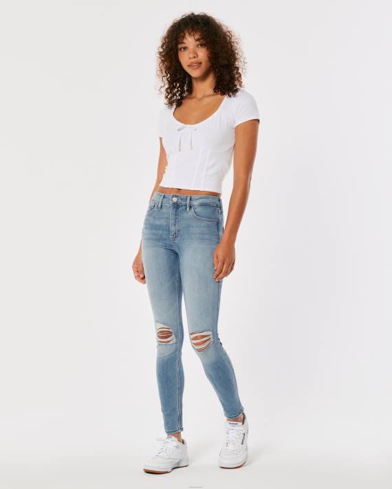 Hollister Kvinder high-rise ripped let vask super skinny jeans 2H8Z701 bunde lys ødelægge