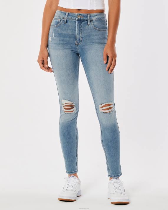 Hollister Kvinder high-rise ripped let vask super skinny jeans 2H8Z701 bunde lys ødelægge