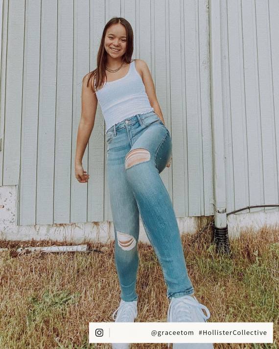 Hollister Kvinder high-rise ripped let vask super skinny jeans 2H8Z701 bunde lys ødelægge