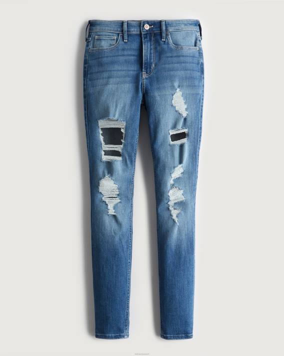 Hollister Kvinder high-rise ripped medium vask super skinny jeans 2H8Z574 bunde medium ødelægge
