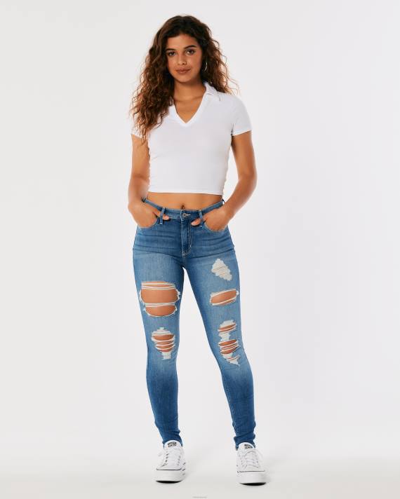 Hollister Kvinder high-rise ripped medium vask super skinny jeans 2H8Z574 bunde medium ødelægge