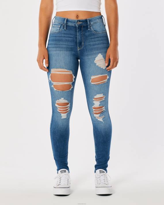 Hollister Kvinder high-rise ripped medium vask super skinny jeans 2H8Z574 bunde medium ødelægge