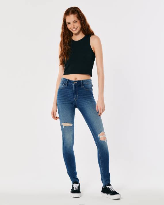 Hollister Kvinder high-rise ripped medium vask super skinny jeans 2H8Z727 bunde medium rippet vask
