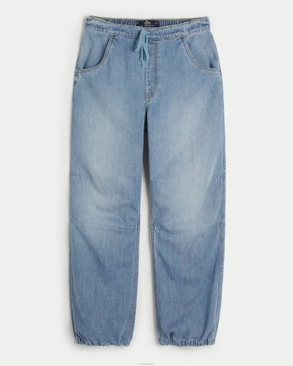 Hollister Kvinder justerbar højde mellemvask baggy parachute jeans 2H8Z662 bunde medium vask