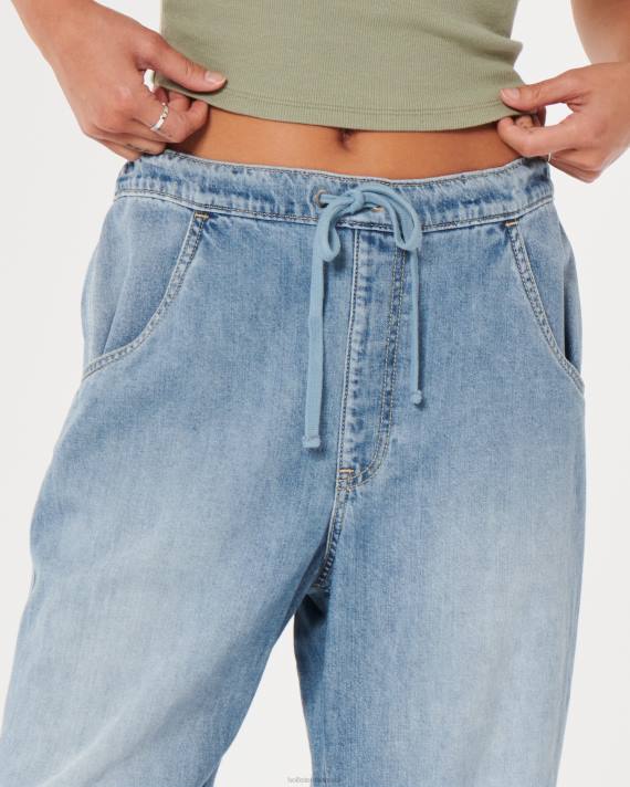 Hollister Kvinder justerbar højde mellemvask baggy parachute jeans 2H8Z662 bunde medium vask
