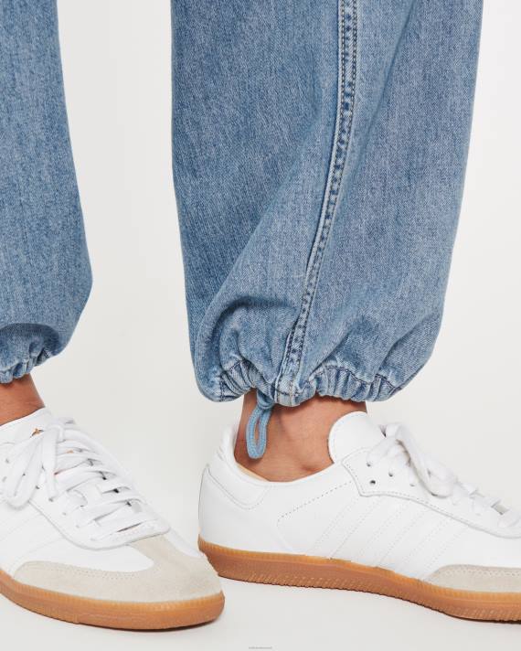 Hollister Kvinder justerbar højde mellemvask baggy parachute jeans 2H8Z662 bunde medium vask