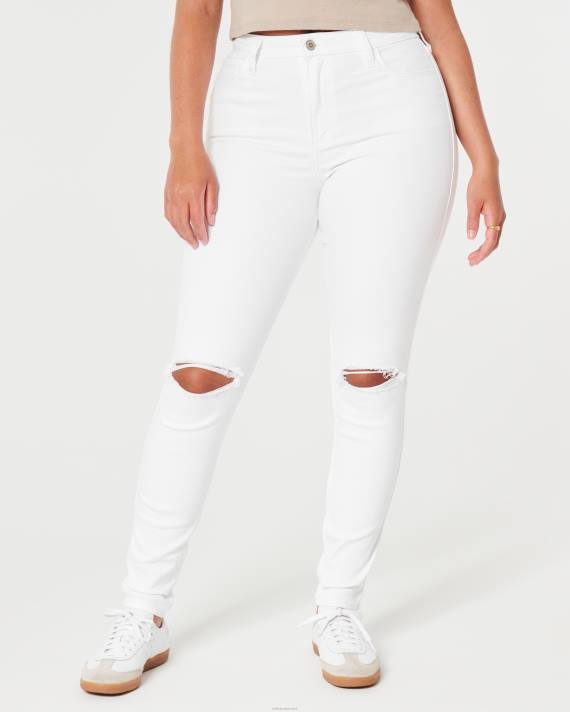 Hollister Kvinder kurvede høje rippet hvide super skinny jeans 2H8Z684 bunde revet hvidt