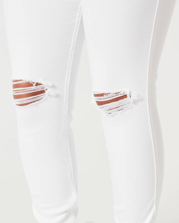 Hollister Kvinder kurvede høje rippet hvide super skinny jeans 2H8Z684 bunde revet hvidt