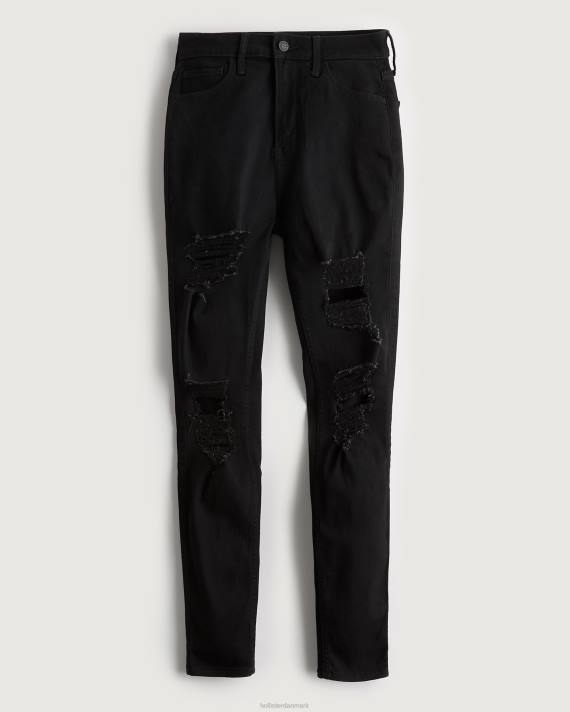 Hollister Kvinder kurvede høje rippet sorte super skinny jeans 2H8Z557 bunde sort ødelægge