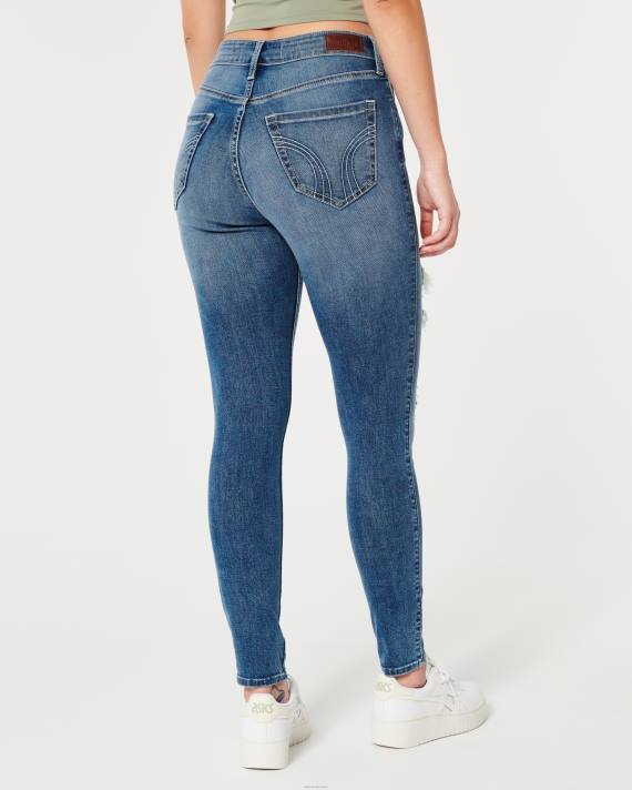 Hollister Kvinder kurvede højhuse, flåede mellemvaskede super skinny jeans 2H8Z561 bunde medium rippet vask